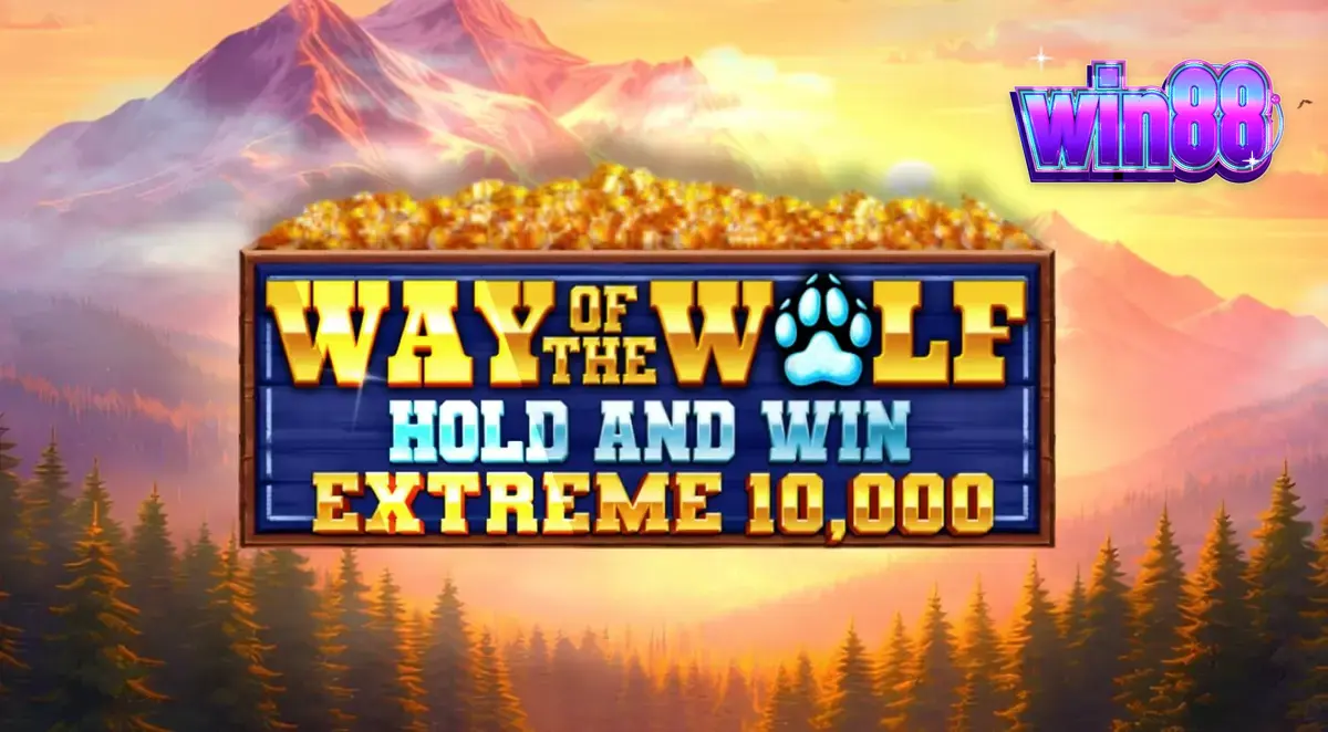 Tampilan visual slot Way of the Wolf Hold and Win Extreme 10,000 dengan latar hutan malam yang mencekam
